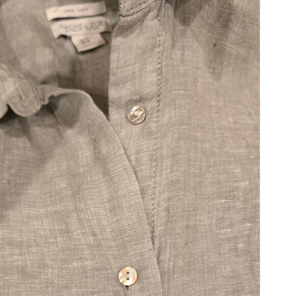 Rachel Zoe 100% Linen Shirt Heather Green Button Short Sleeve Collared XL - Picture 7 of 9